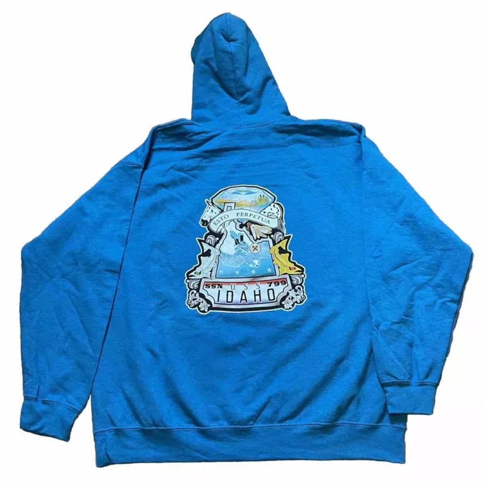 USS IDAHO SSN 799 Nuclear Submarine Hooded Sweatshirt Blue XL XLarge Men Unisex